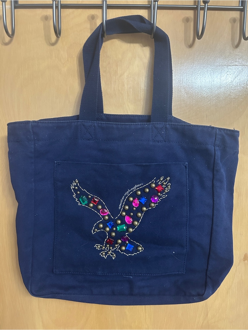 Vintage Embellished American Eagle Navy Canvas Tote